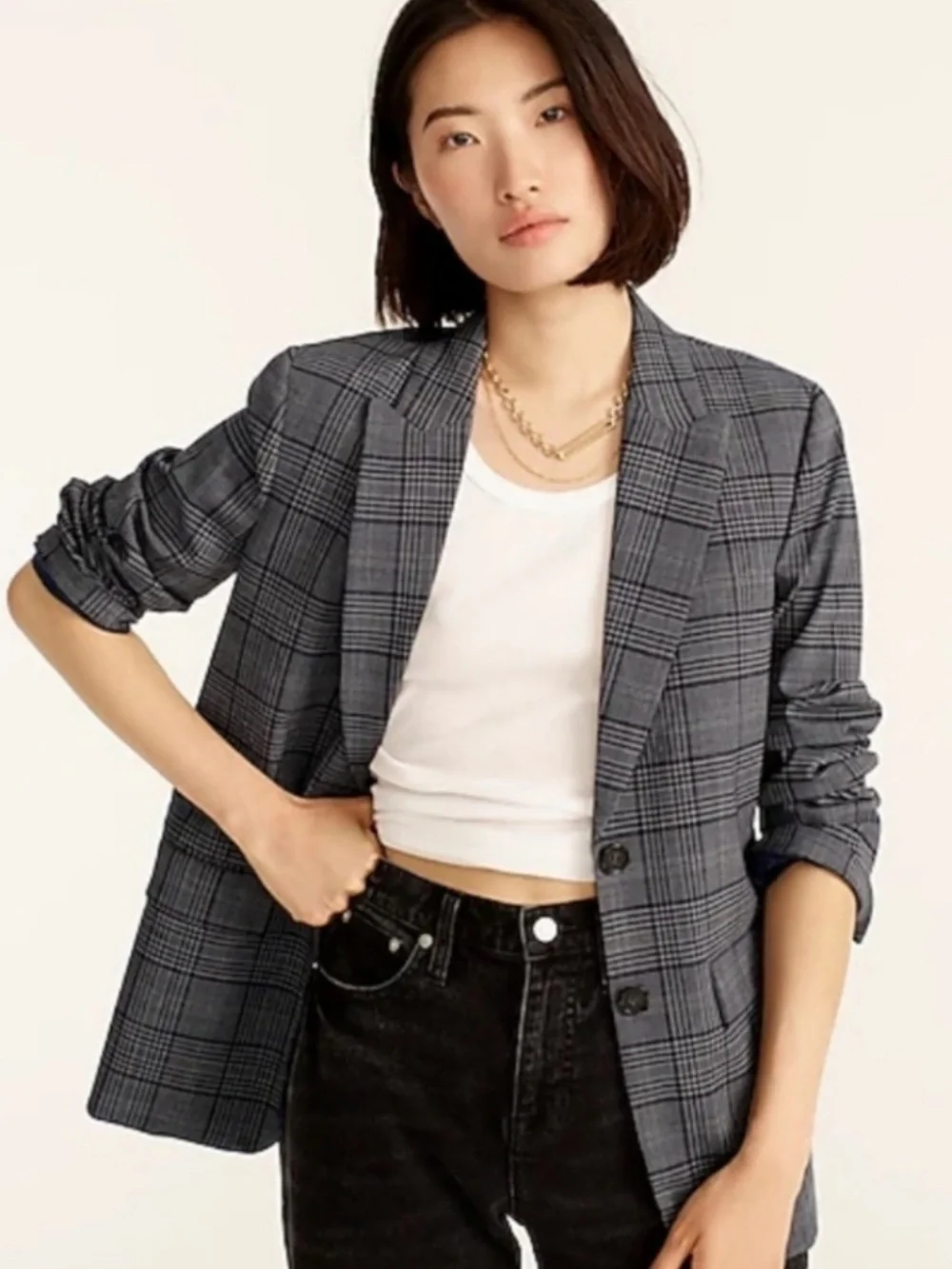 J. Crew Sommerset Blazer Grey Plaid Italian Wool Jacket 6P *EUC*